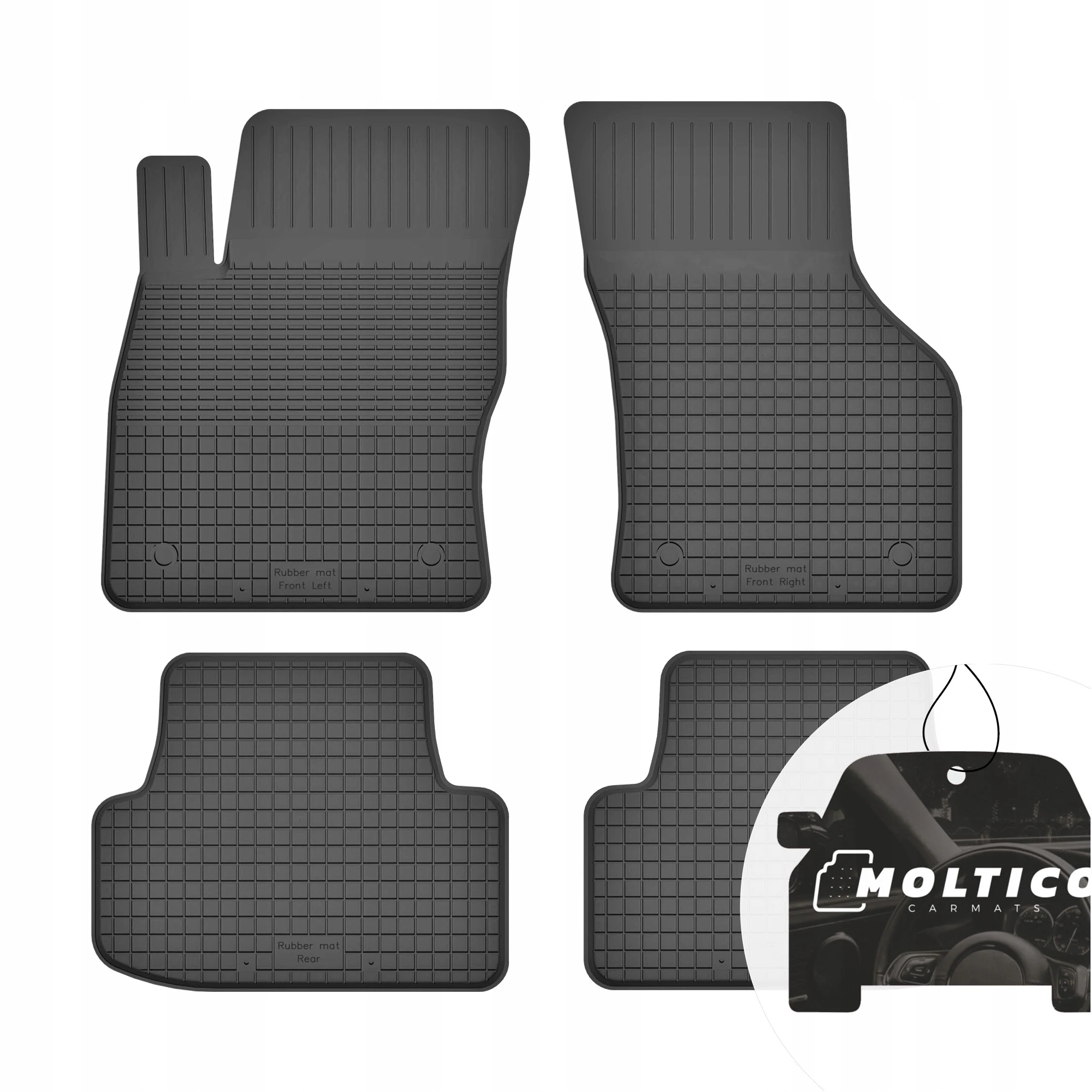 Rubberen matten, geschikt voor de Volkswagen Passat B8 vanaf 2014. Complete set inclusief rand.