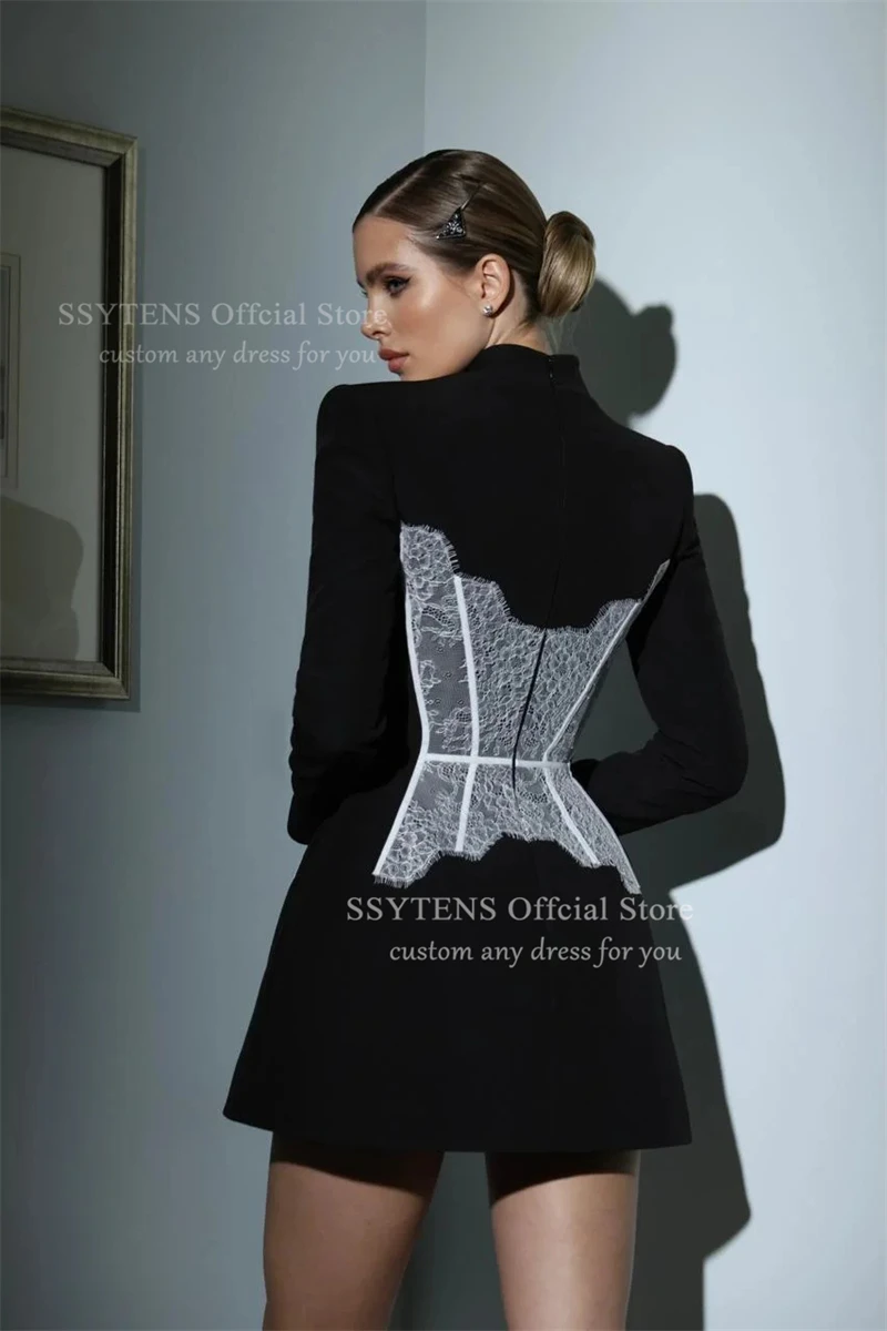 SSYTENS Elegant Short Women Evening Dresses Simple Mini Black Mermaid Party Dress Sexy Lace Gown Customized Vestidos De Fiesta