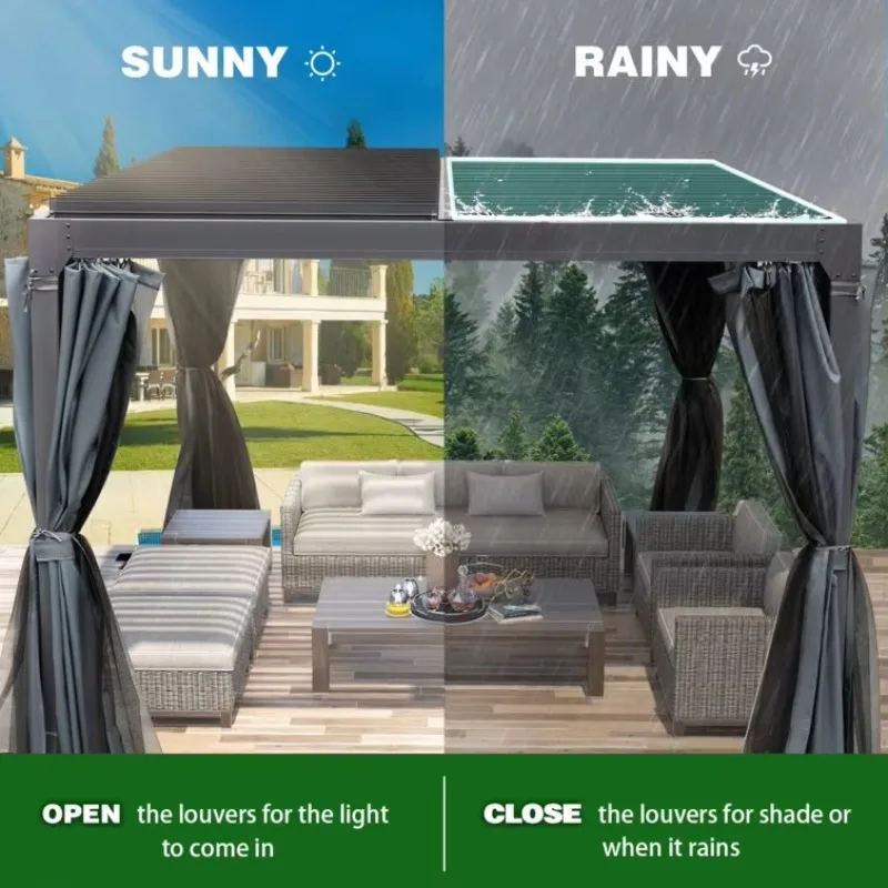 Gazebo Outdoor Pergola Waterproof and Sun Shade Pergolas En Metal Retractable Roof Louvre Pergola Aluminum for Backyard Home