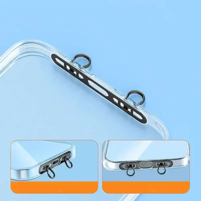 New Mobile Phone Lanyard Patch Side Hanging Stainless Steel Clip Double Buckle Phone Straps Gasket Metal Connect Piece for iPhon