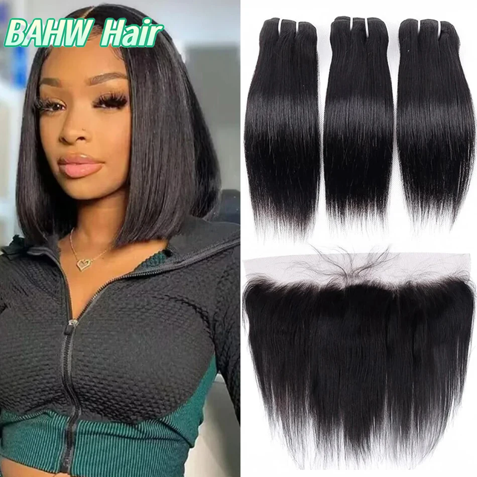 Malaysian Straight Human Hair 3/4 Bundles With 13x4 HD Transparent Lace Closure Frontal Virgin Human Hair Bundles Hair Extension
