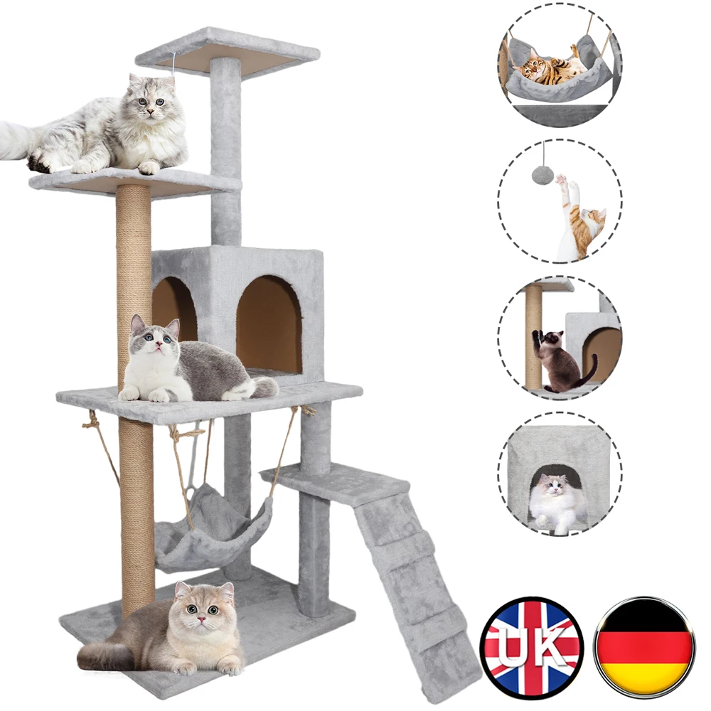 Cat Tree House Cat Tower Cat Climbing Frame Plush Cat Condo with Scratching Post Perches Caves Hammock Padded Perches