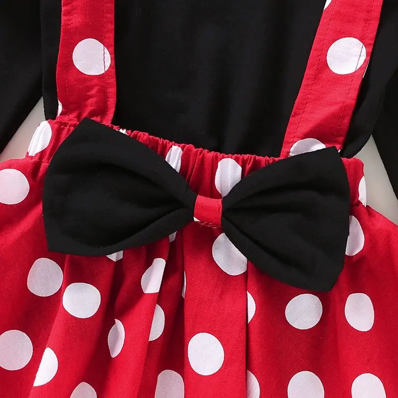 2Pcs/Set Cartoon Polka Dot Baby Girls Evening Dresses Bow Kids Birthday Party Halloween Princess Toddler Children Clothes 1-4T