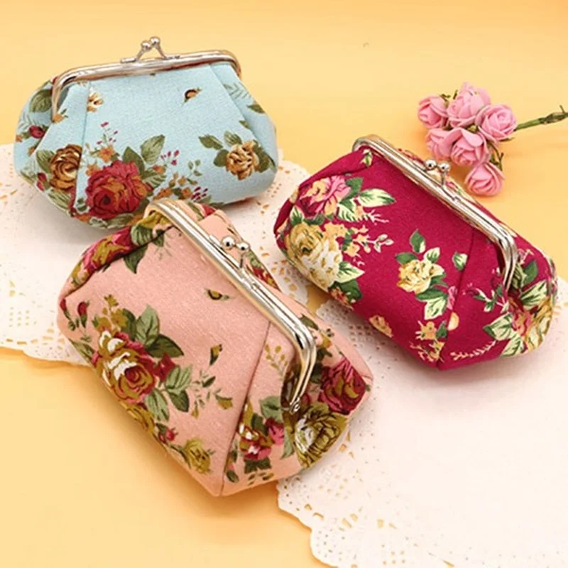 2022 New Coin Purses Women Girls  Flower Printed Canvas Wallet Card Holder Coin Purse Clutch Girls Handbag Bag Zipper Coin Purse