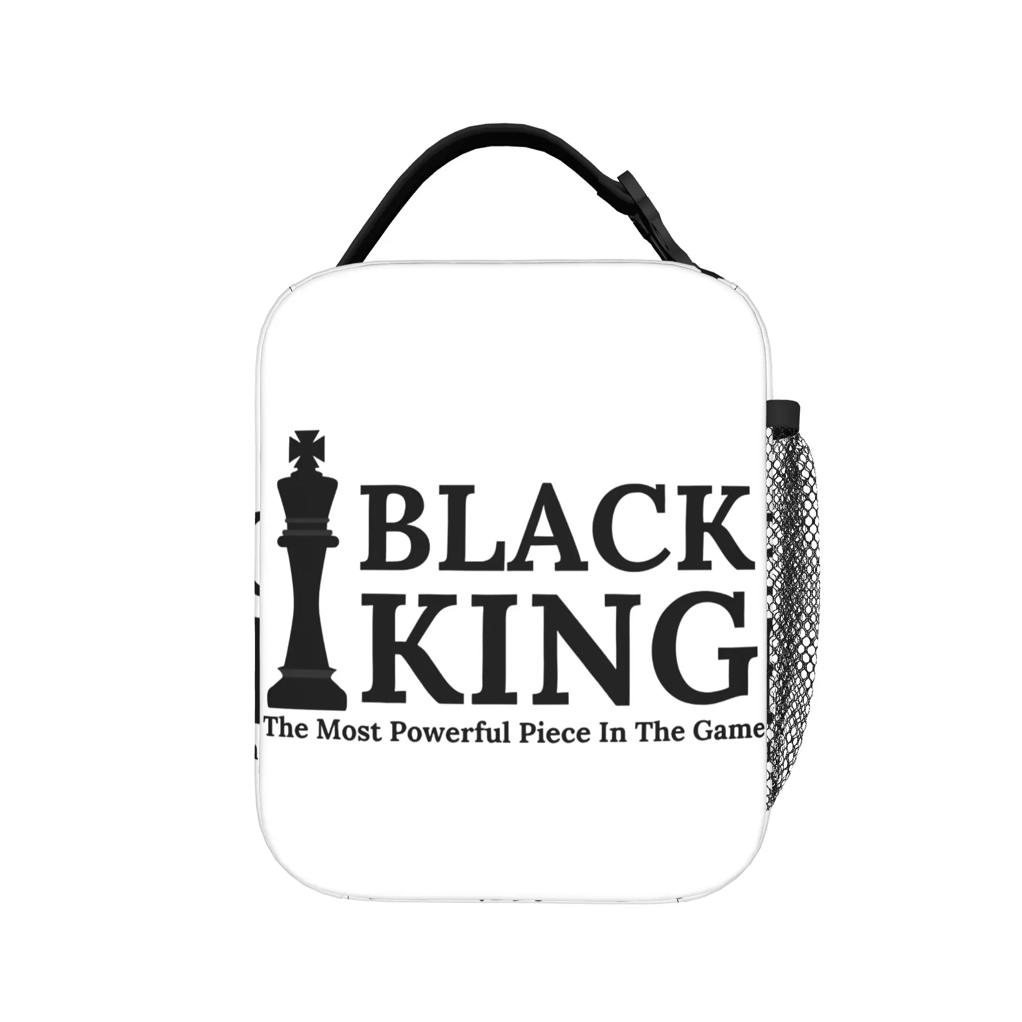 

Black King The Most Powerful Piece In The Game Lunch Bag Office Portable Thermal Lunch Bags For Girl Boy Oxford Print Cooler Bag