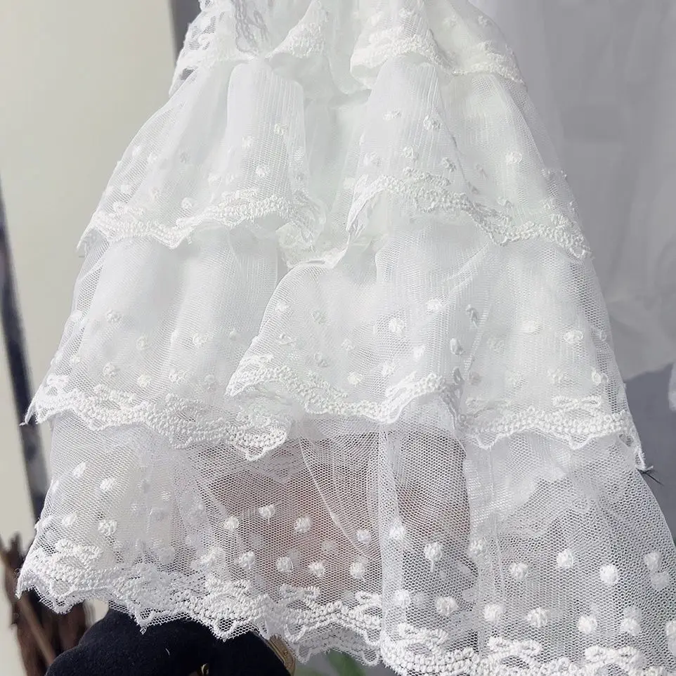 Y2K – chemises esthétiques gothiques Vintage pour femmes, hauts décontractés à manches longues, solides, chemises Lolita japonaises, chemisiers en dentelle avec nœud mignon Kawaii