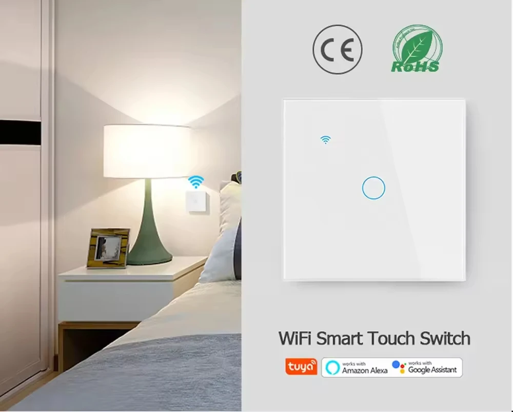 Tuya App Voice Remote Control WiFi Smart Light Switch 220V Touch Wall Switch Timer Alexa Google Home Connectivity Safe Neutral