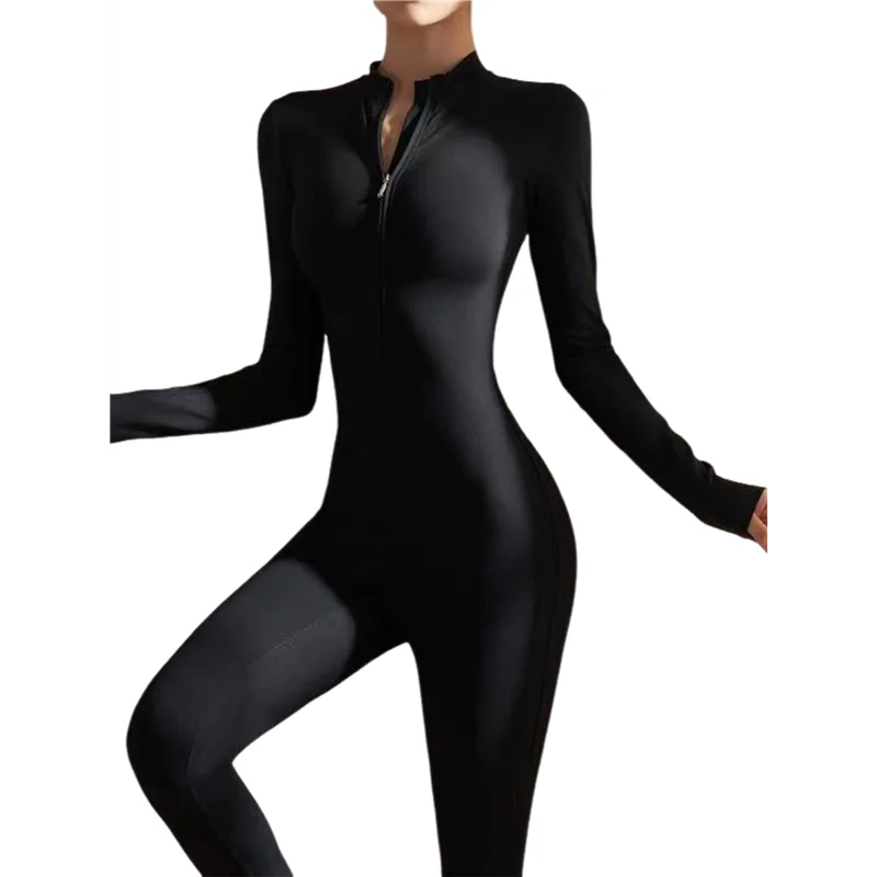 

ABP-Женский тренировочный комбинезон с длинными рукавами, комбинезон на молнии, нижние брюки, боди, облегающий комбинезон