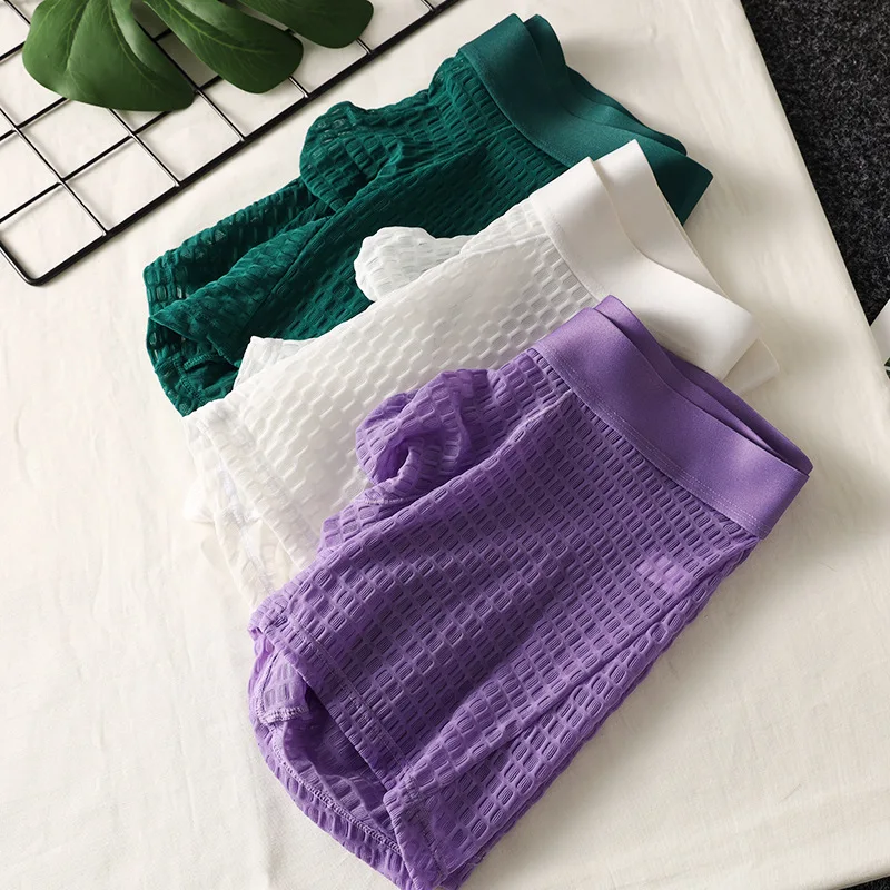 Sheer Mesh Bulge Boxy Underwear for Men Sexy U Convex Pouch Boxer Brief Honeycomb Texture Trunks Sissy Erotic Comfort Daily Wear