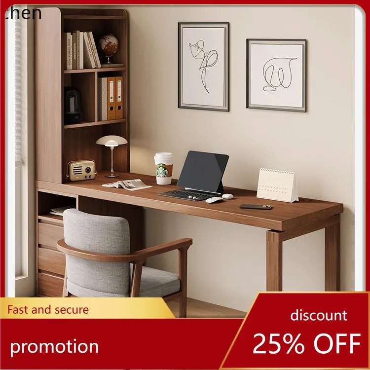 

HXL Living Room Large Desk with Bookshelf Integrated Study Table All Solid Wood Workbench