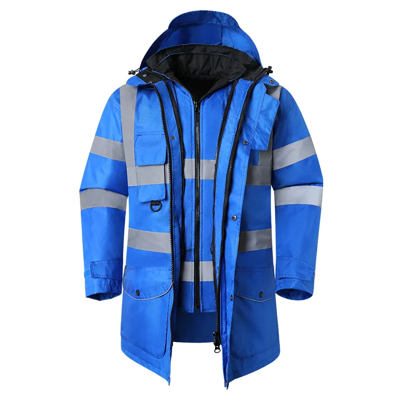 Imagem -04 - Vis-impermeável Parka Windbreaker em Workwear Rain Coat Jaqueta de Segurança Reflexiva com Algodão Linner oi