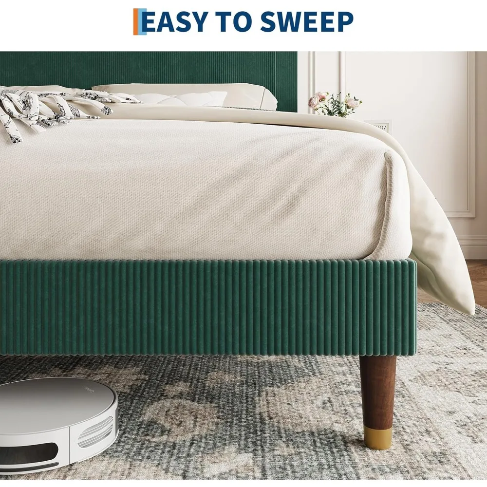 إطار سرير بمنصة بحجم كوين من GarveeHome، إطار سرير كوين حديث مع لوح رأسي منجد ودعم شرائح معدنية قوية، رقم B