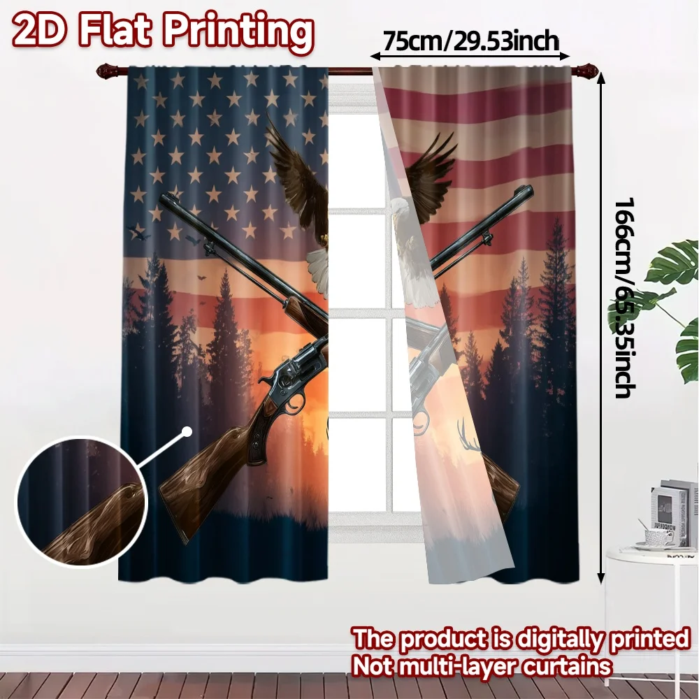 2pcs, 2D FLAT PRINTING Curtains (Without Rod) Eagle Spirit Chic Curtains Digital Printed 100% Polyester Curtains Festive Use for