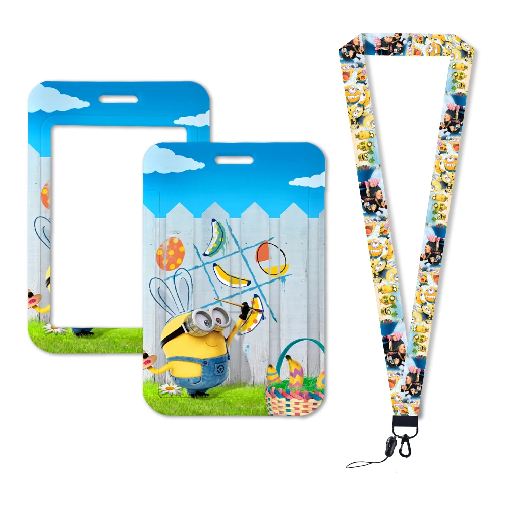 Porte-cartes Minions Cartoon W pour filles, porte-cartes, porte-badge, sangle de cou, petit cadeau