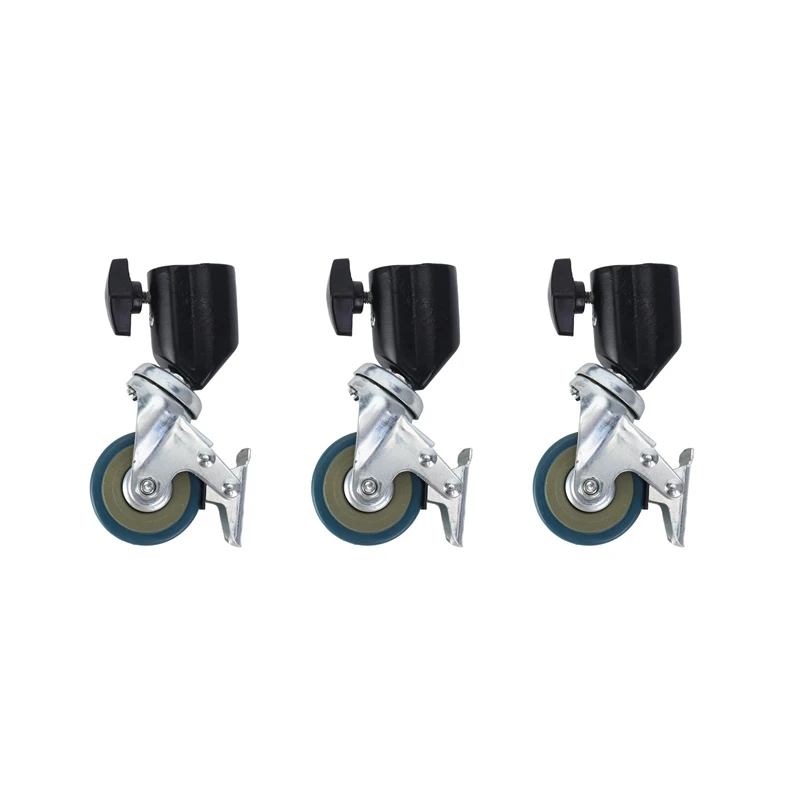 Retail 3PCS 22mm Photo Studio Universal Caster Wheel Tripod Pulley Heavy Duty for Light Stands/Studio Boom