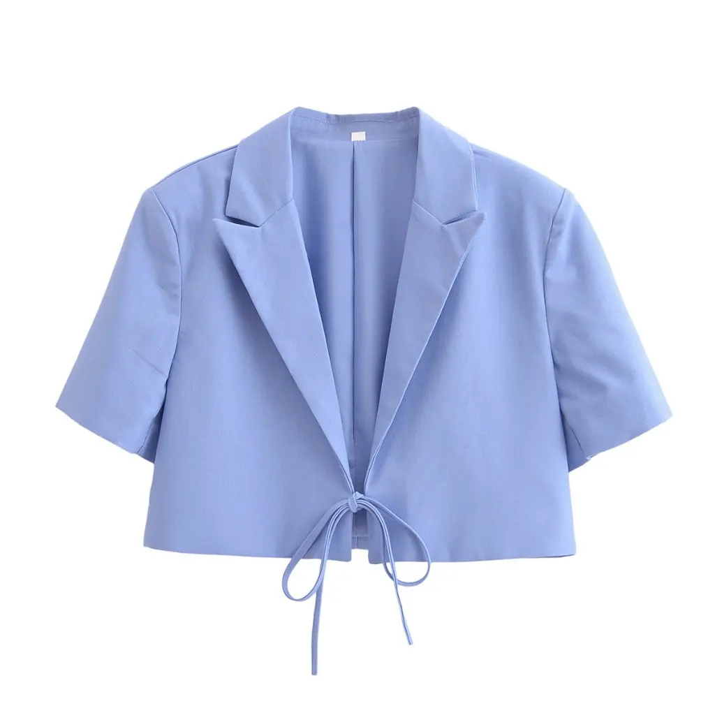 Veste de costume courte pour femmes, coupe cintrée, couleur unie, décoration avec nœud, Style européen et américain, automne, E50150