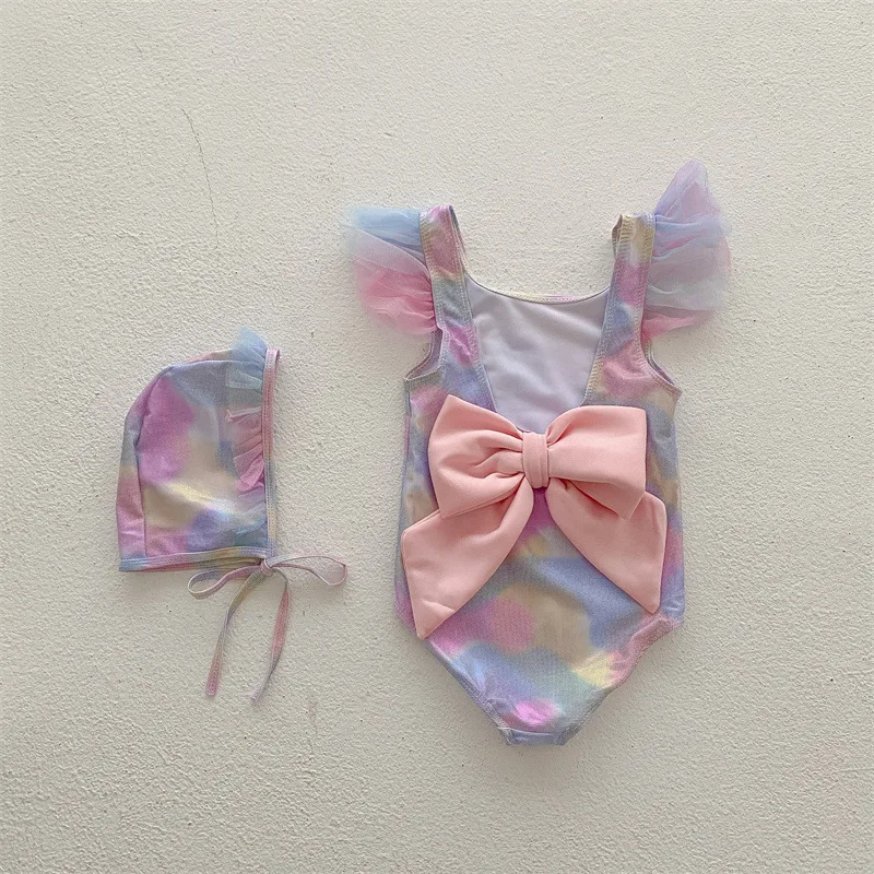 deer jonmi 2022 Summer Korean Style Baby Girls Mermaid Swimwear Pink Bowknots Children Backless Swimsuits Kids Beach Bikini