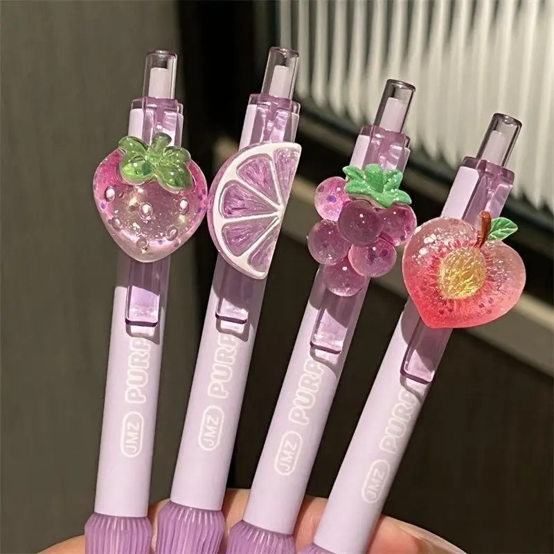 Cute Fruit Charm Scented Gel Pens 4Pcs 0.5mm Quick Dry Black Ink for Student Note Taking Planner Writing
