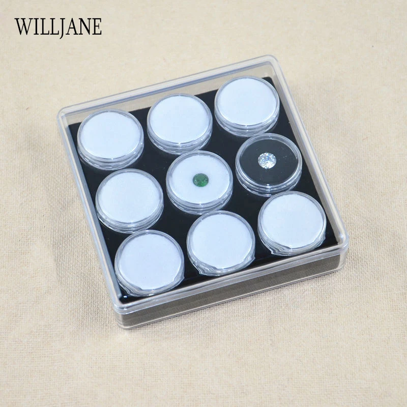 Transparent Gem Round Boxes Protective Loose Diamond Gemstone Display Case Holder Show Container White Plastic Acrylic Foam Case