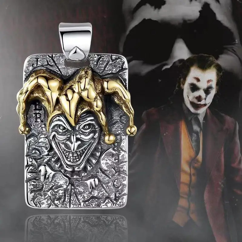 Poker King Circus Clown Pendant Men's Retro Hip Hop Punk Trend Necklace Fashion Creative Design Jewelry Gift