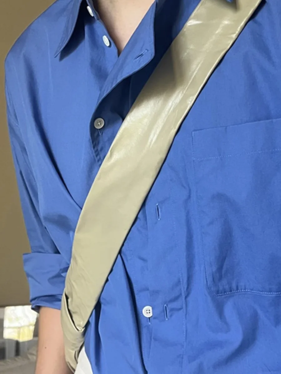 

Мужская рубашка Extra Large 300 Pou с длинным рукавом, деконструированный дизайн, синяя, Cleanfit, повседневная, удобная, свободного кроя, для осени