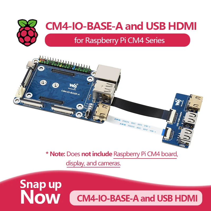 Waveshare CM4-IO-BASE-A and USB HDMI Adapter, for Raspberry Pi Compute Module 4