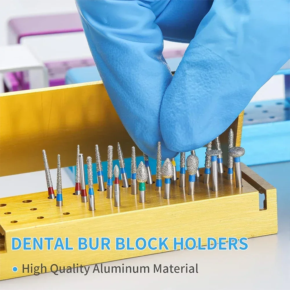 10Pcs Dental Burs Drill Disinfection Block  Sterilization Holder Autoclavable Aluminium 30 Holes Dentistry Material