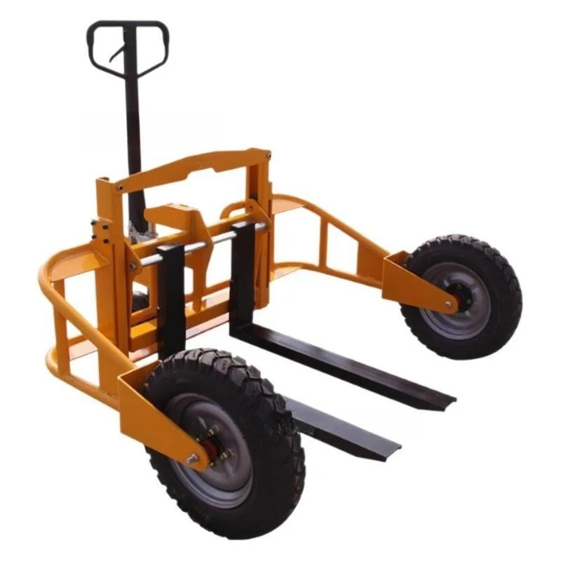 

Ручной уличный погрузчик для подъема крупногабаритных колесных грузов, предназначенный для паллет на строительных площадках.
