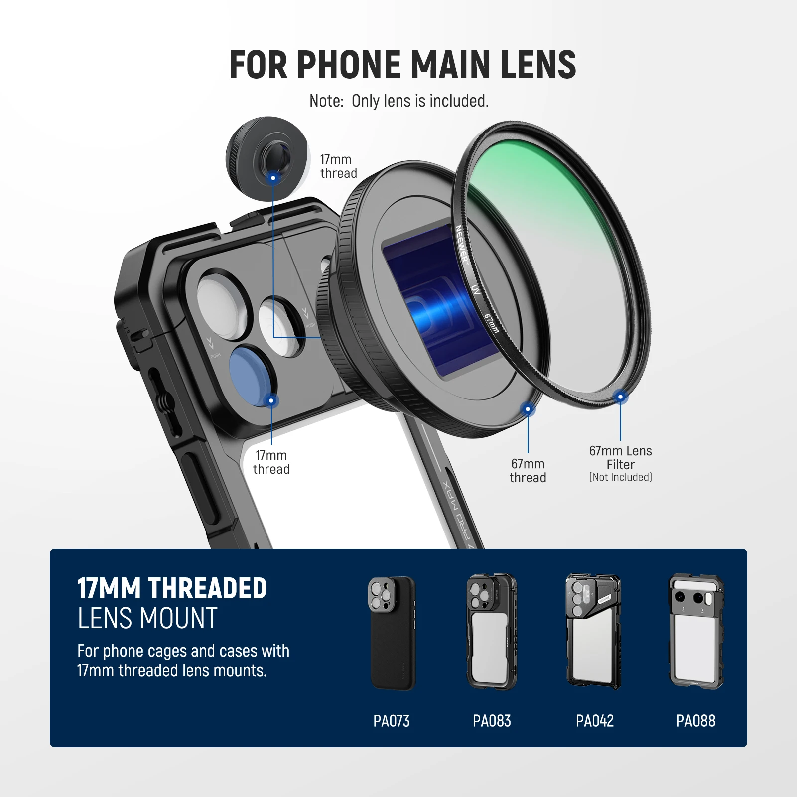 NEEWER 1,55X Blue Flare Anamorphes Telefonkameraobjektiv mit 17-mm-Gewindeclip für iPhone Android Samsung – Detail 6