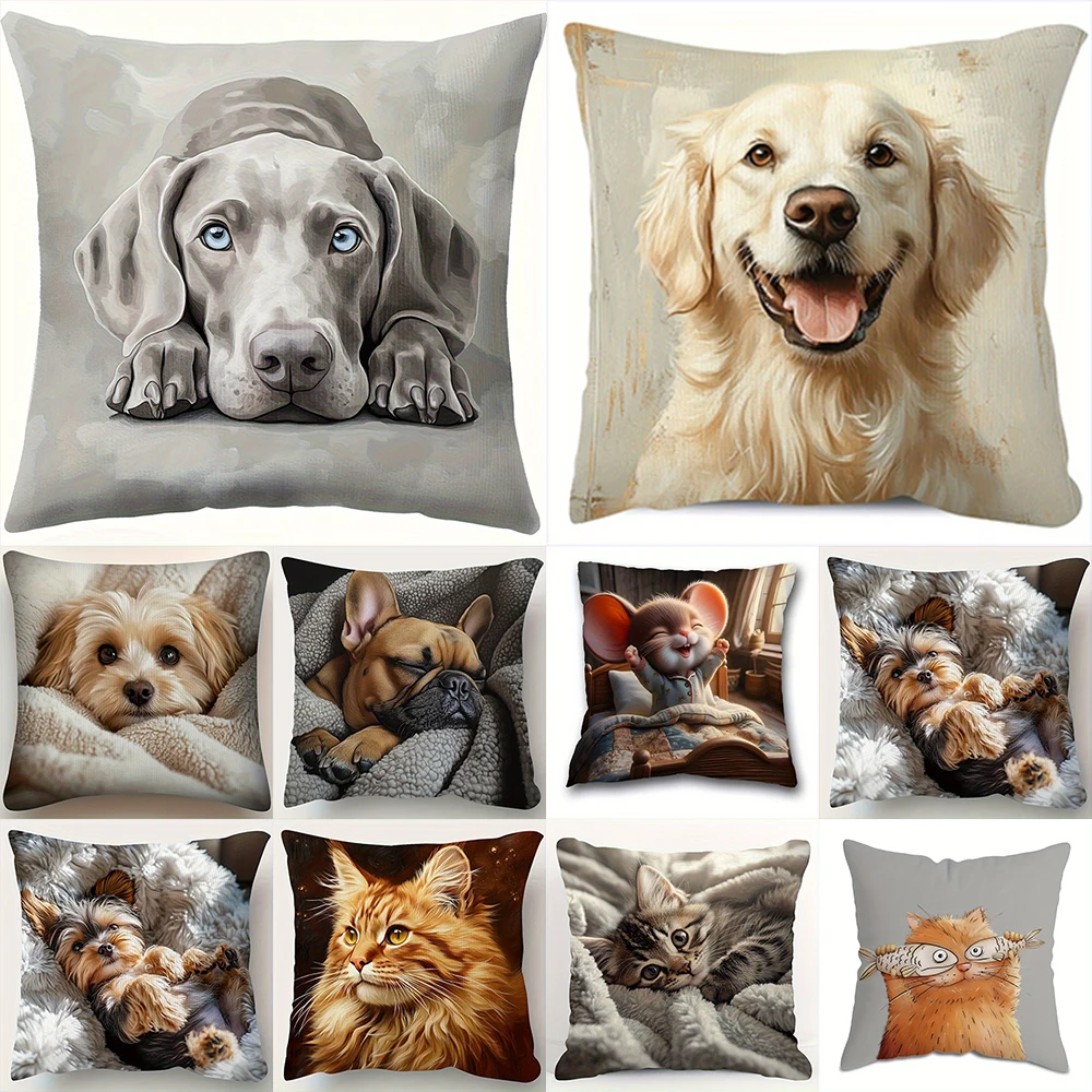 Adorable Pet Printed Pillowcases Dogs Cats Mouse Cozy Home Decor Sofa Seat Mattress Cover Home Decoration