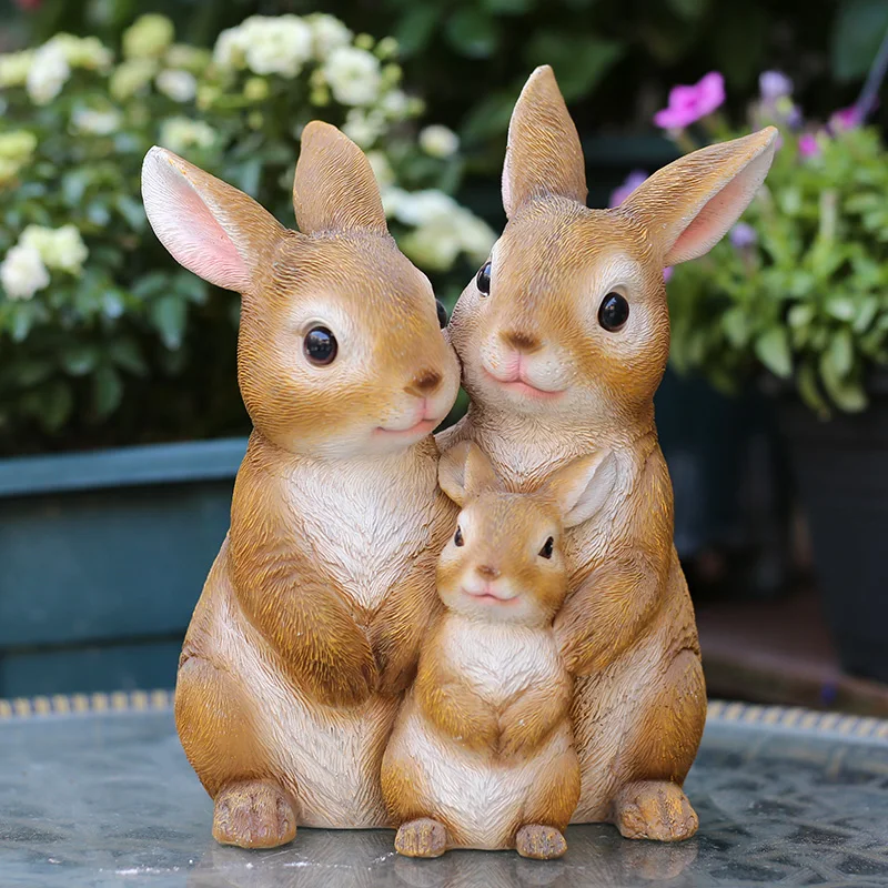 

Resin Rabbits Family Mom Dad Baby Garden Home Decoration Artificial Animals Sculpture Bunny Rabbit