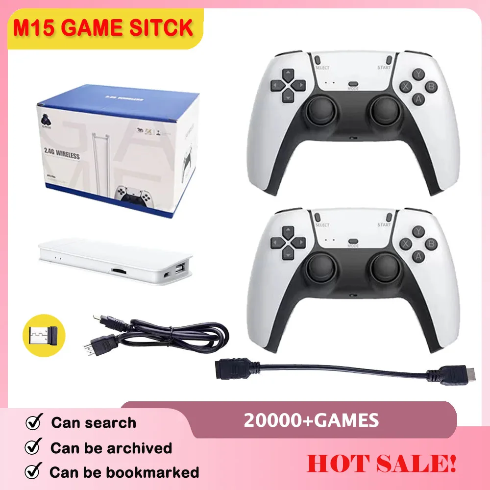 M15 Game Stick Mini TV Handheld Game Classic 4K Retro Game Wireless Controllers HD Output Gaming Consola for PS1 Arcade