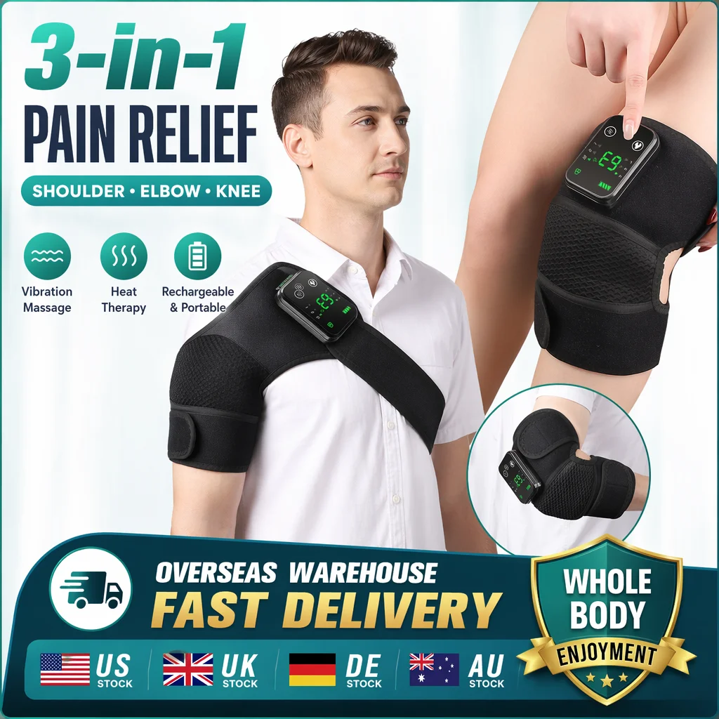 Knee Massager with Heat and Vibration, Cordless Heated Knee Pad, 3 Temp Levels 45-65°C, Easy Button Control, Fits Left Right Leg