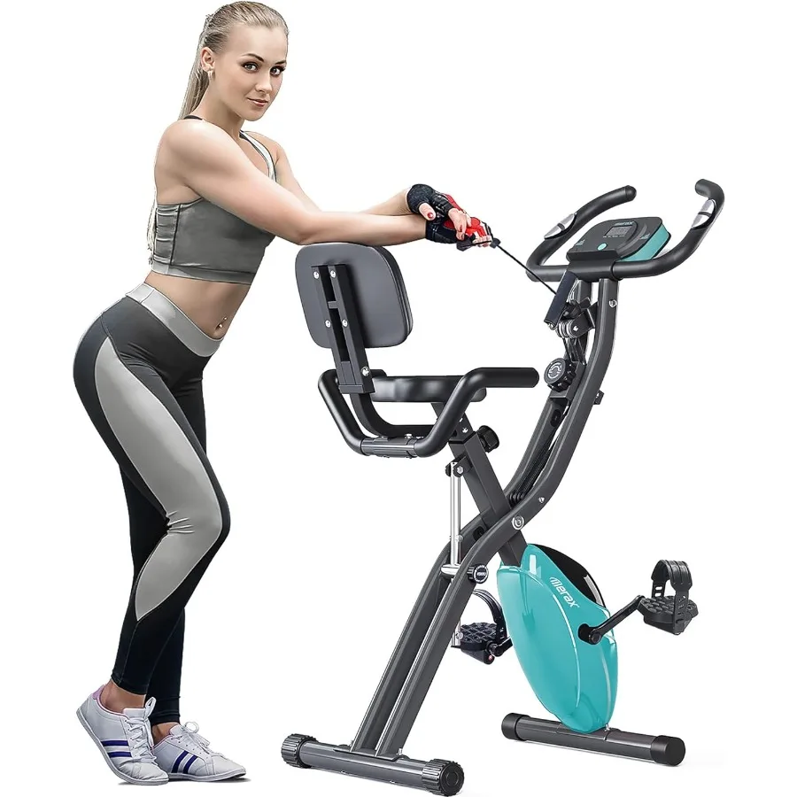 

Foldable Home Workout Bike 2-in-1 Recumbent and Upright Indoor Cycling Machine with 16-Level Magnetic Resistance Black Fitness