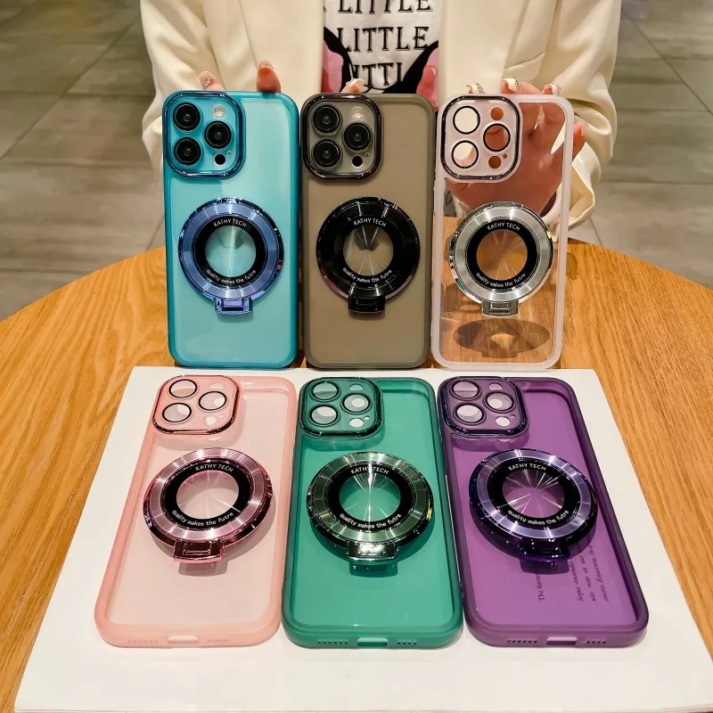 Magnetic Stand Case For iPhone 15 Pro Max 11 12 13 Mini 14 Plus XR X XS Max Wireless Camera Soft Silicone TPU Ring Holder Cover