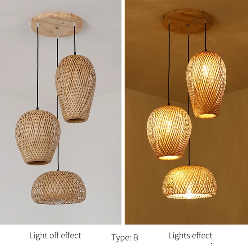 Japanese Chandelier Natural Bamboo Rattan Pendant Lights Handmade Weaving Hanging Lamps Wicker Shades E27 Lighting Suspension