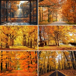 Autumn Natural Scenery Mountain and Forest Photography Background Fall Leaves Boulevard Road Indoor Wall Decor Backdrop Banner