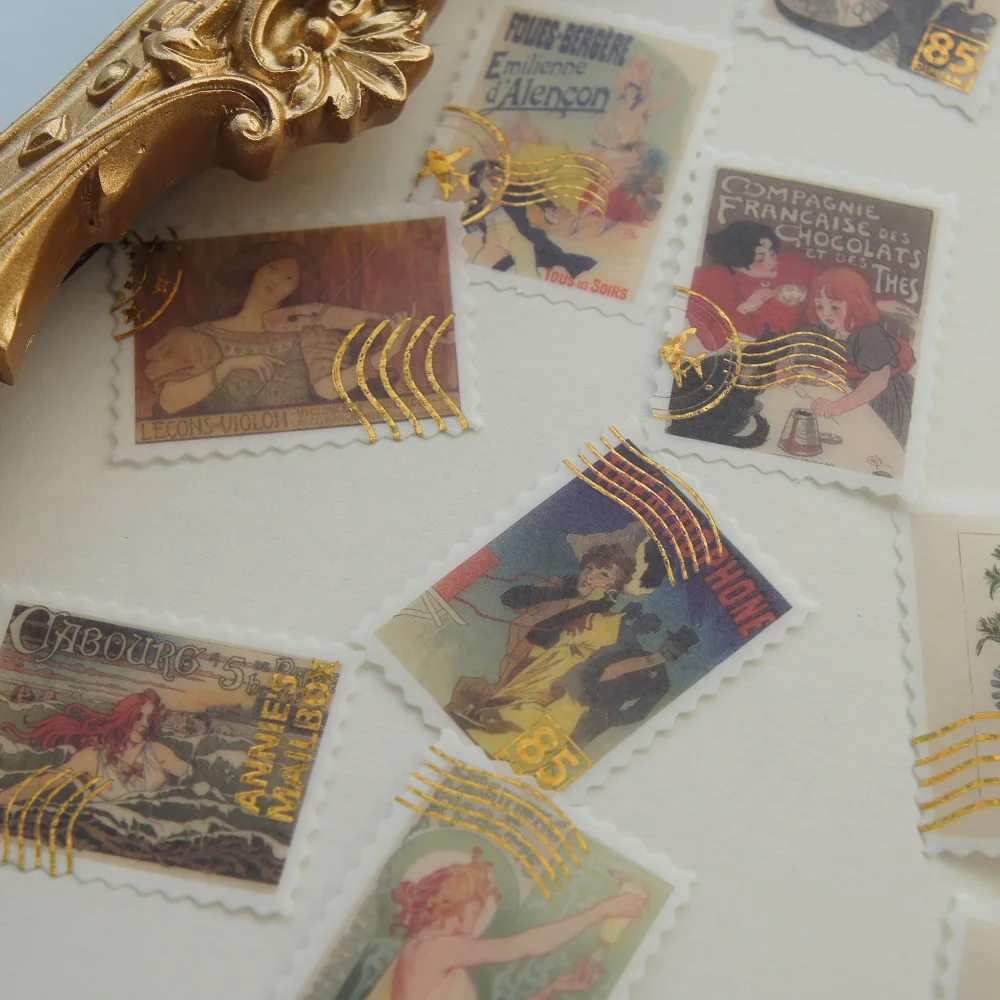 

38pcs Gold Stamp Shape Noble Portrait Old Map Plant Style Paper Sticker Scrapbooking DIY Gift Packing Label Decoration Tag