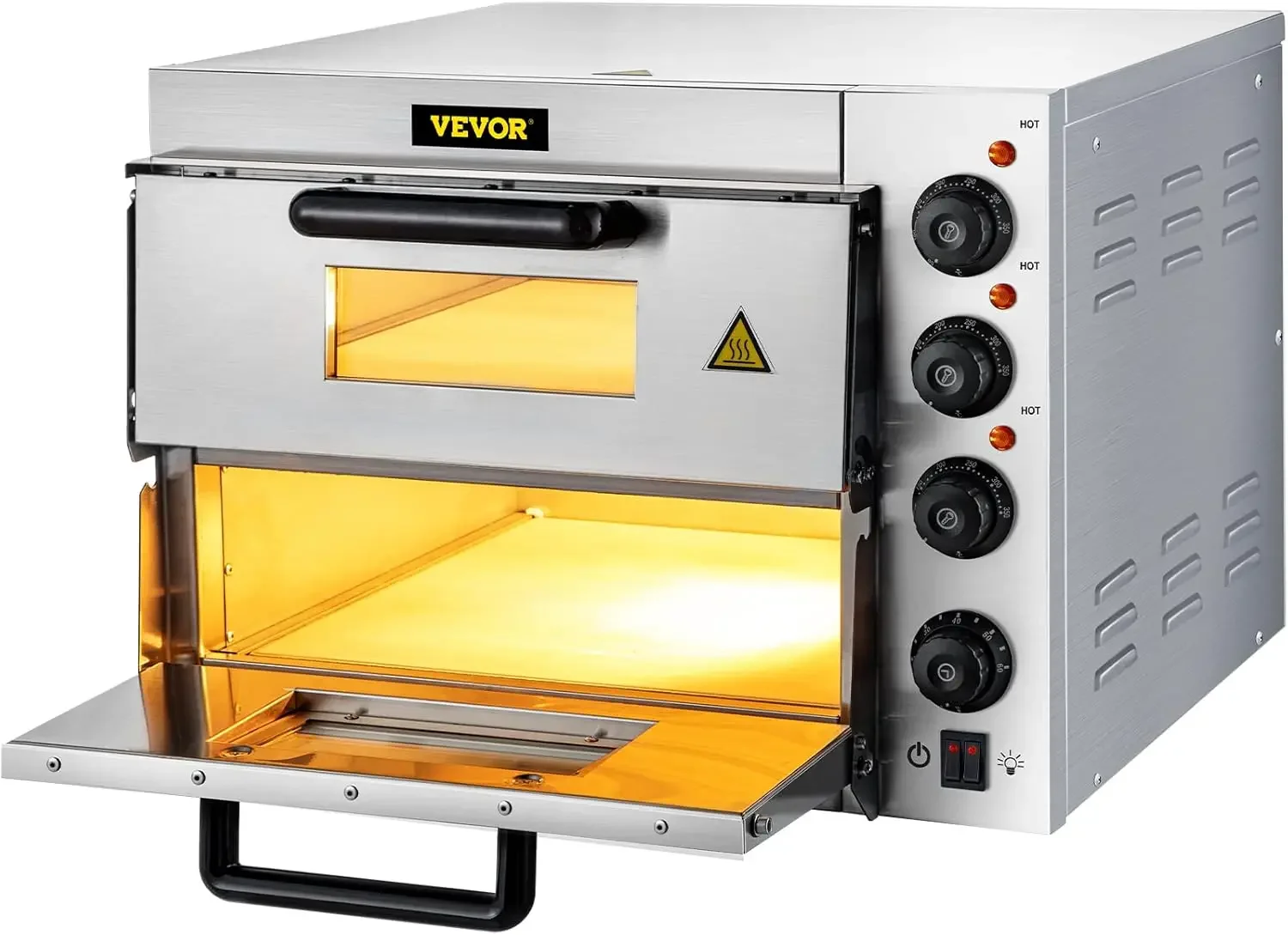 

Commercial Pizza Oven Countertop, 14" Double Deck Layer, 110V 1950W Stainless Steel Electric Pizza Oven with Stone and Shelf