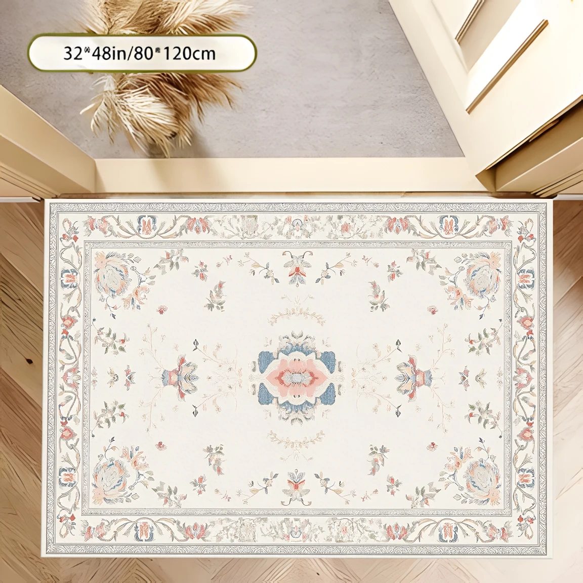 2D Large Carpet European Retro Soft Color Floral French Light Luxury for Living Room Bedroom