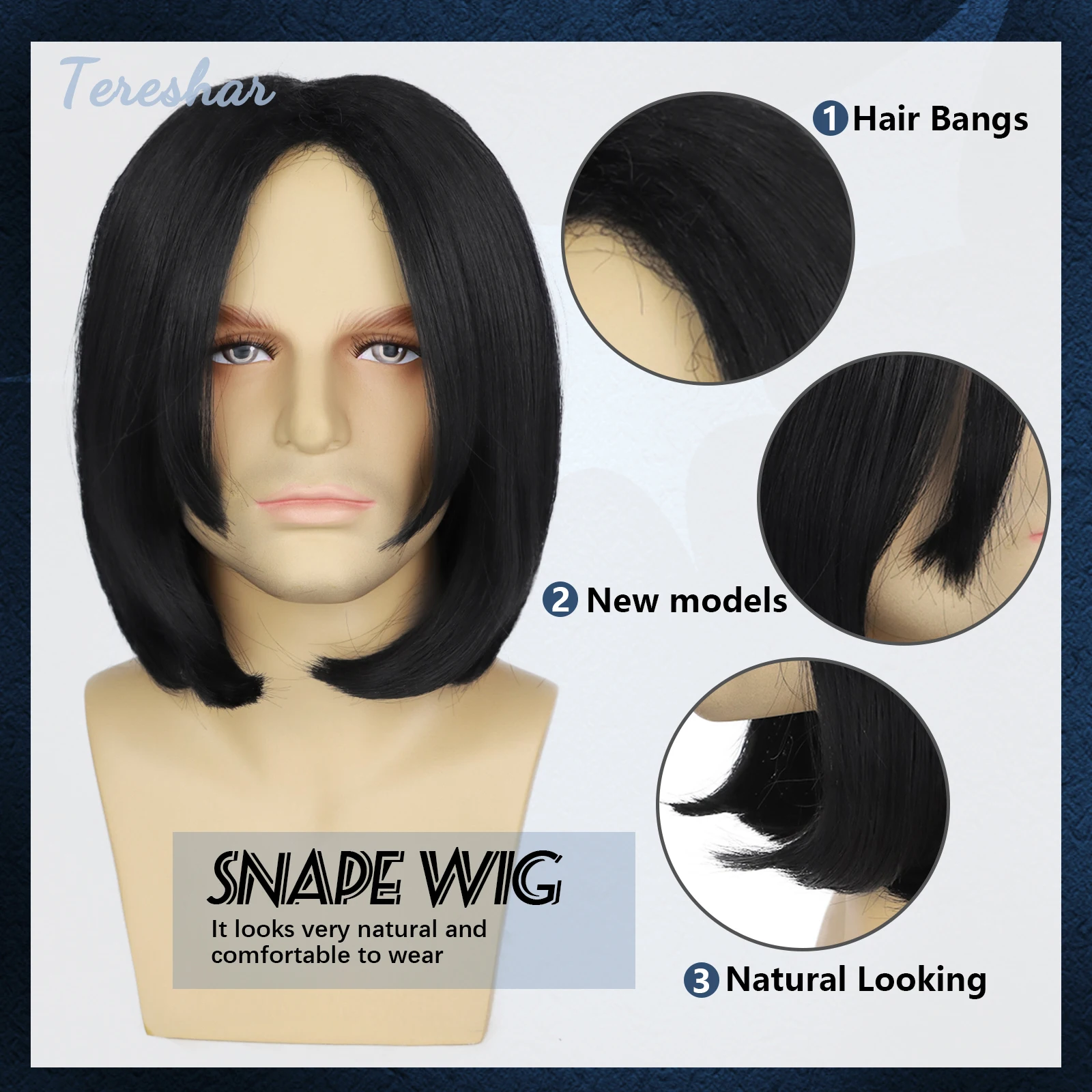 Tereshar Professor Severus Snape Synthetic Wig Short Straight Black Men Wig for Adults Michael Jackson Assassin Wick Costune Wig