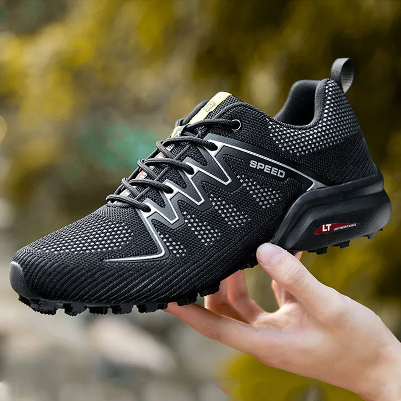 

Новые мужские повседневные кроссовки из трикотажной ткани, кроссовки для бега по пересеченной местности, уличная нескользящая и износостойкая дорожная обувь, кроссовки на мягкой подошве