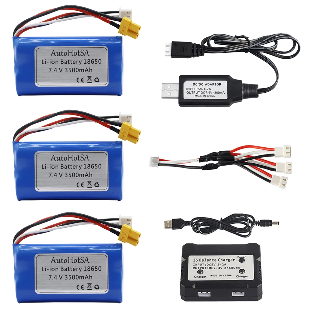 7.4V 3500mAh Li-ion akumulator XT30 dla HUINA 1580 1583 580 550 582 1/14 23 kanałowy RC elektryczny koparka budowlana