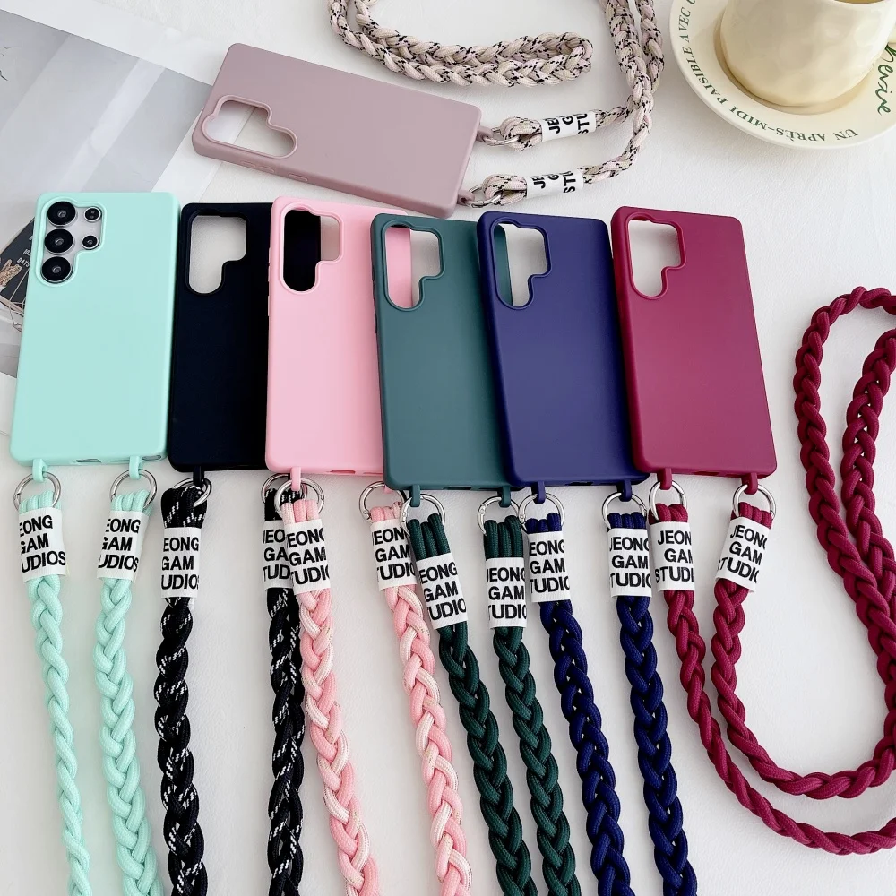 Silicone macio crossbody cordão cinta caso para samsung s25 ultra s24 fe s23 ultra s22 s21 s20 fe a56 a36 a55 a35 a54 a73 capa