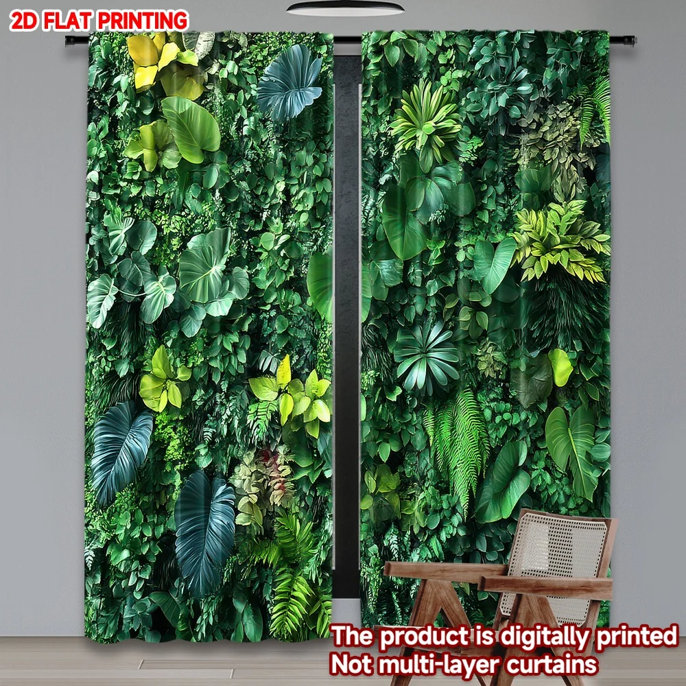 

2D flat printing 2pcs Party Curtains Lush Green Plant Wall(1) Digital Printed Polyester Drapes Birthday Party for Indoor