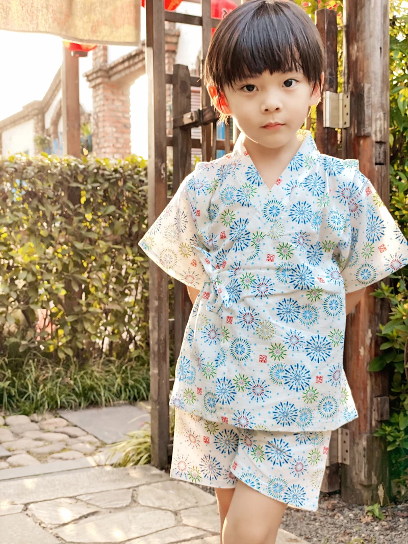 Pure Cotton Boys And Children Jinping Kimono Yukata Set Japanese Style Home Pajamas Sweat Steaming Suit