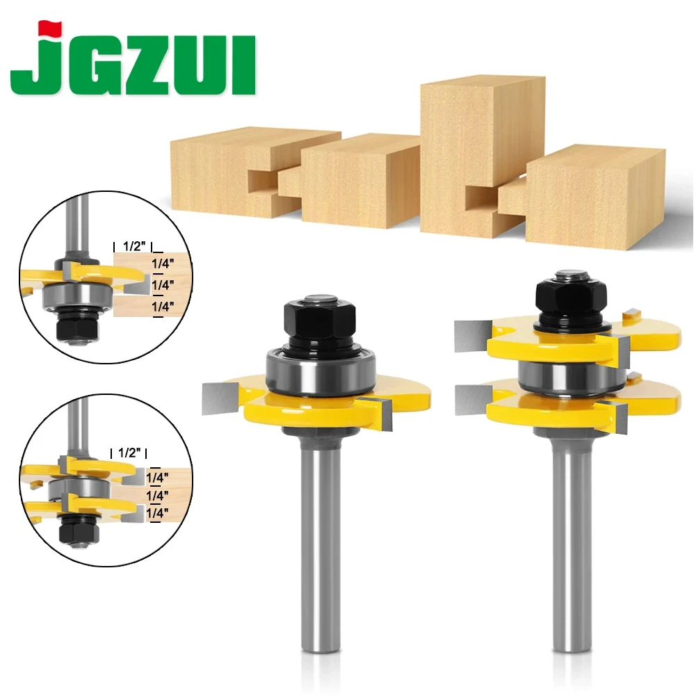 2pc 6/8/12mm 1/4in 1/2in Shank high quality Tongue & Groove Joint Assembly Router Bit Set 3/4