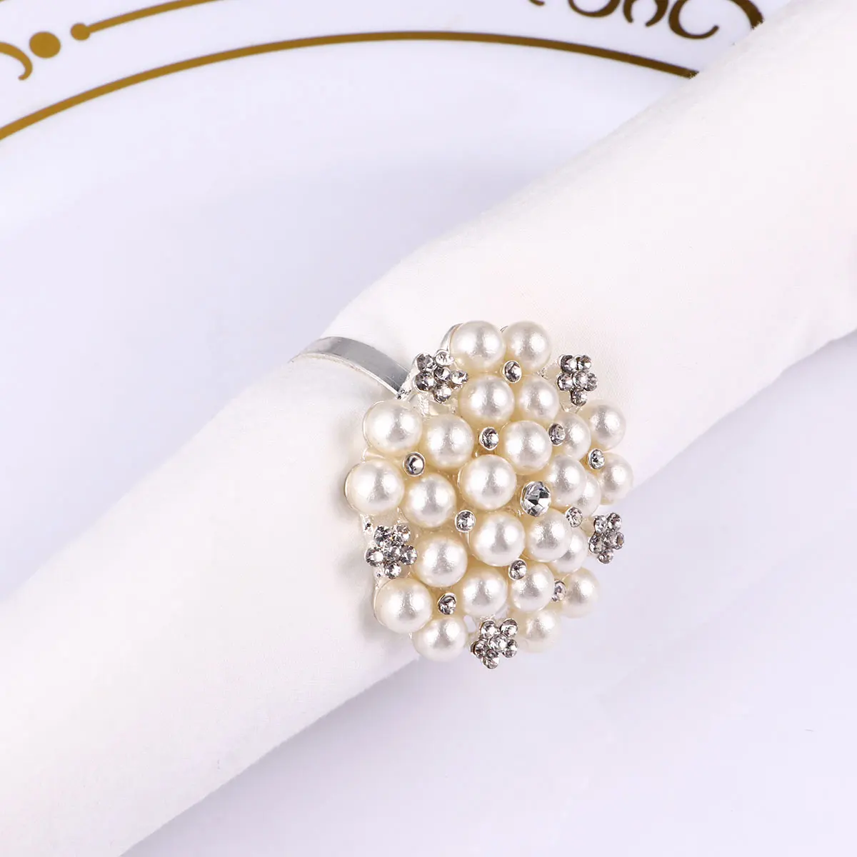 

Silver Plating Napkin Ring Pearl Design Elegant Metal Banquet Decoration Reusable Tableware Accessories High End Restaurant