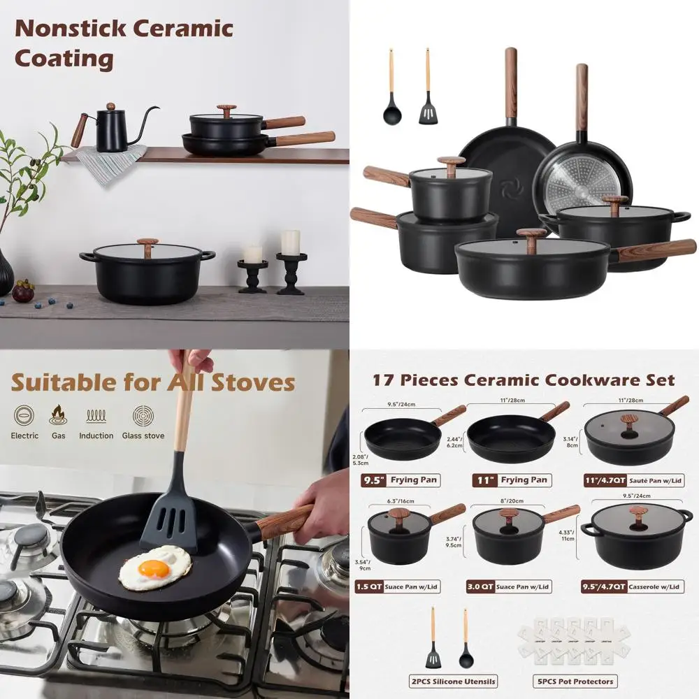 

17-Piece Non-Stick Induction Cookware Set with Removable Handles, Stackable Design, Oven Safe, PFOA/PFOS Free, Black