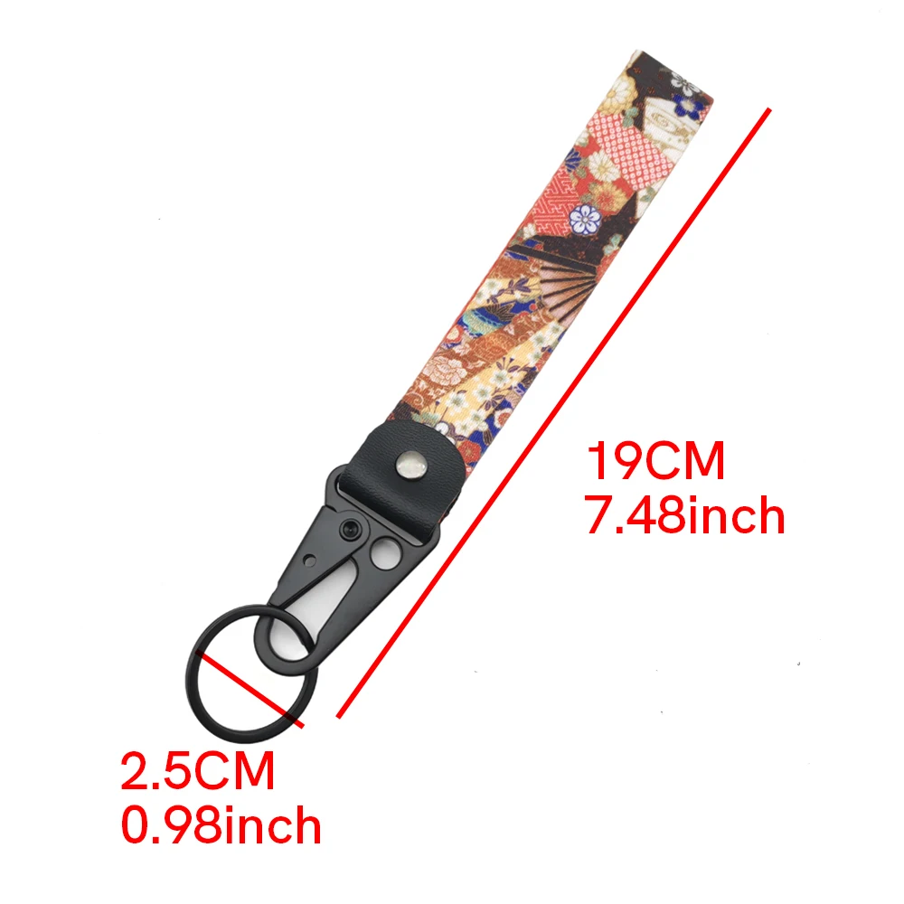 Japanese Style Key Ring Short Lanyard Kimono Pattern Graffiti Keychain Sakura JDM Key Tag Key Pendant Car Motorcycle Accessories view 2